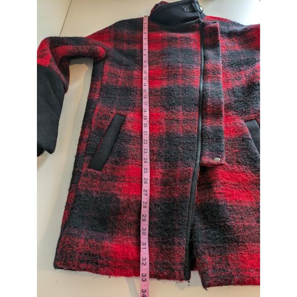 Madewell City Grid Coat Jacket Plaid Wool Oversized Fall Winter Red Black Size 4 - Picture 14 of 14